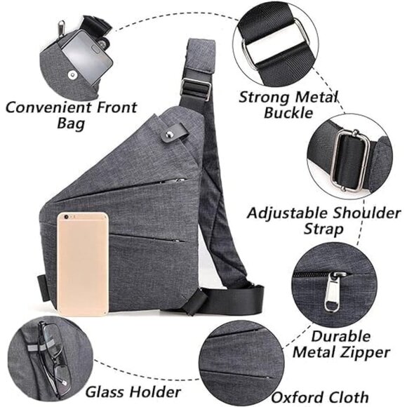 Women Travel Crossbody Purse Oxford Cloth Anti Theft Security Grey - Picture 3 of 7